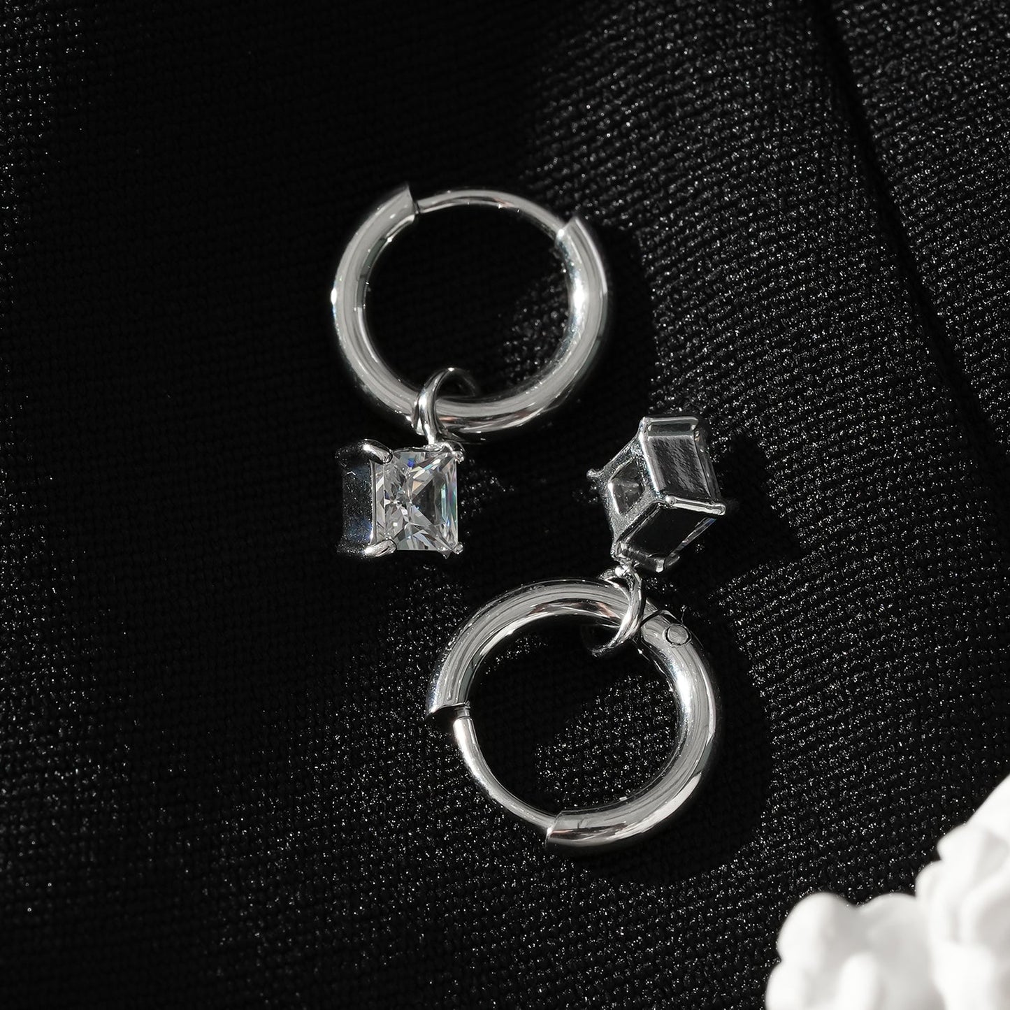 MORANDI White Gold (Silver Toned): Vintage Inspired Hoops with Removable Moissanite Charms