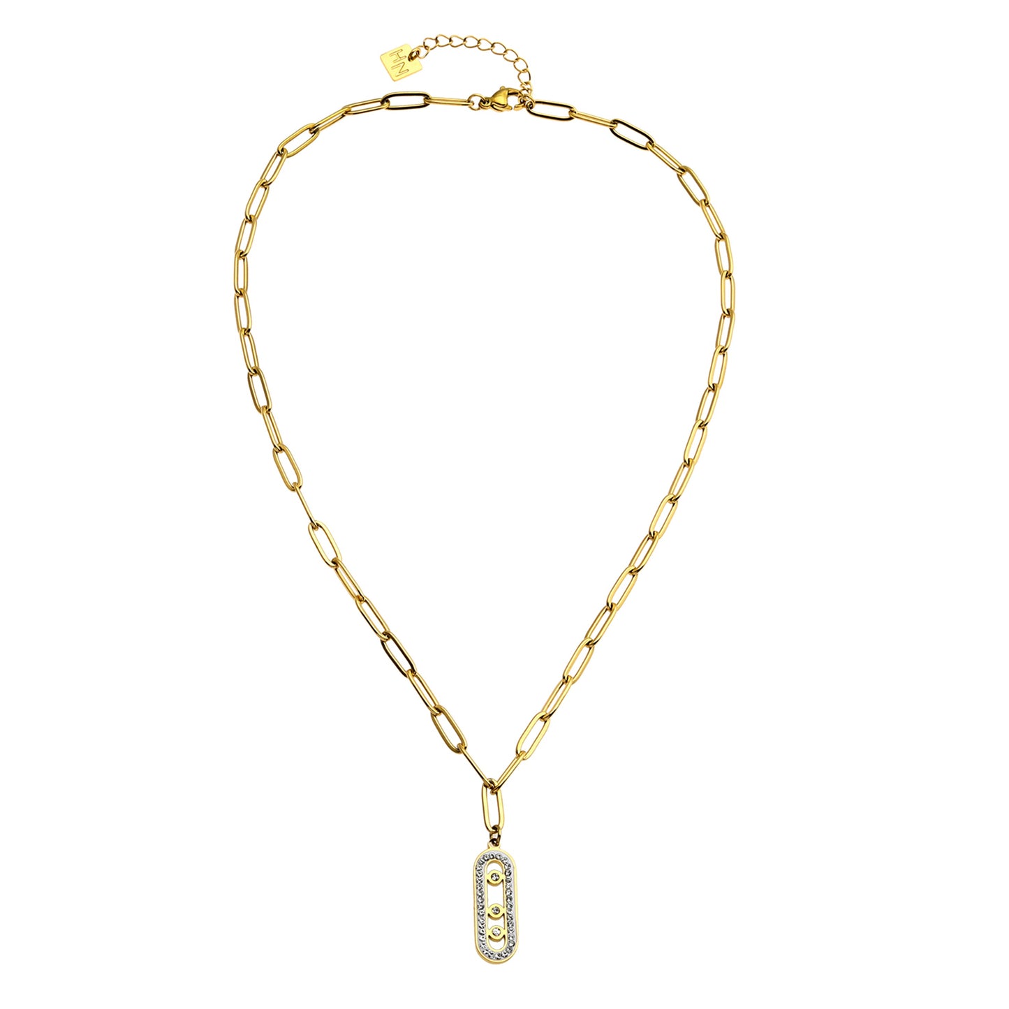 MORNA Paper Clip Chain with Zirconia Accented Geometric Pendant Gold