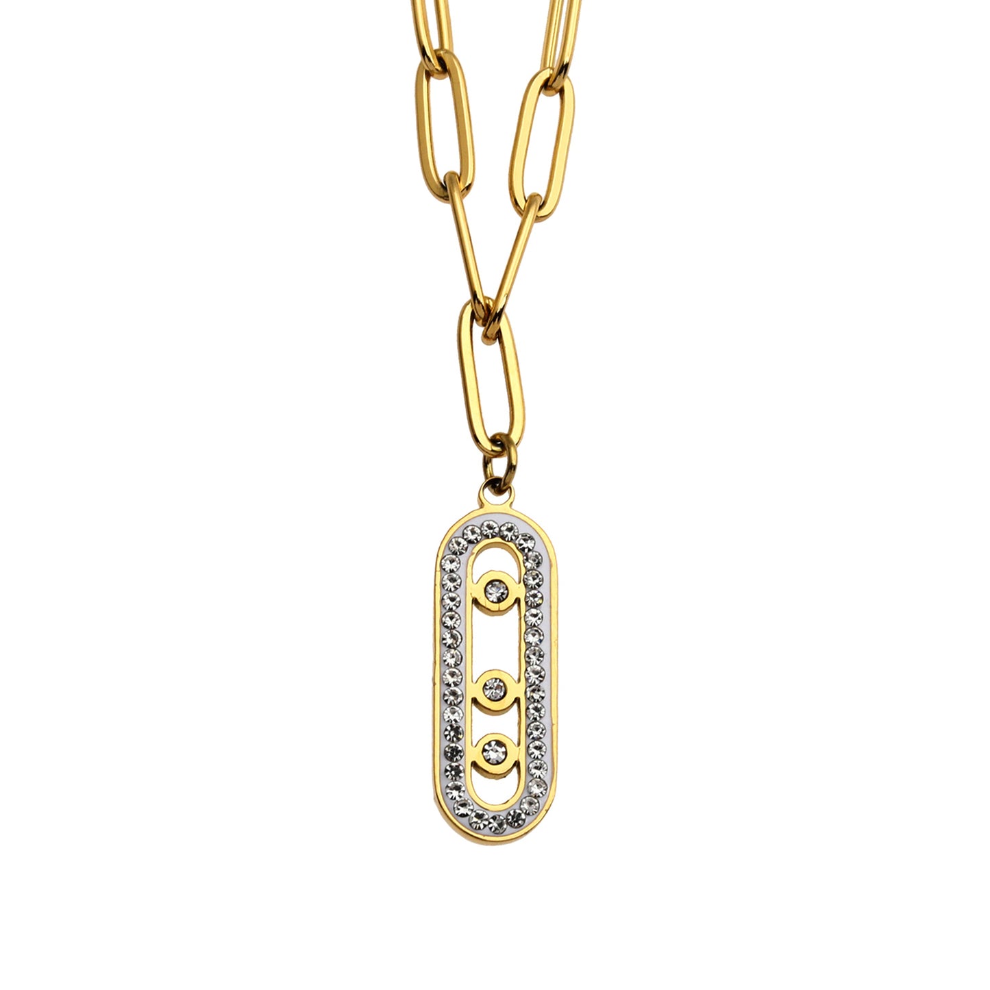 MORNA Paper Clip Chain with Zirconia Accented Geometric Pendant Gold