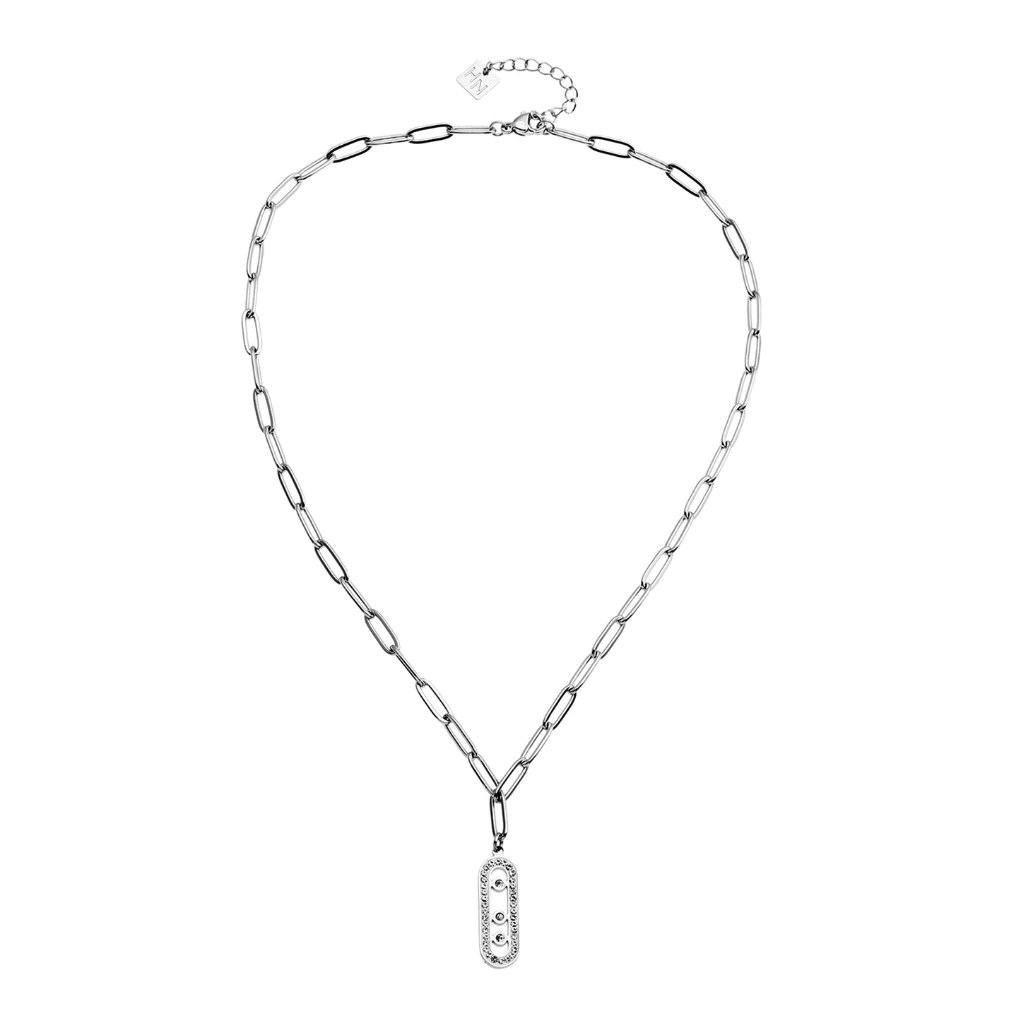 MORNA Paper Clip Chain with Zirconia Accented Geometric Pendant Silver