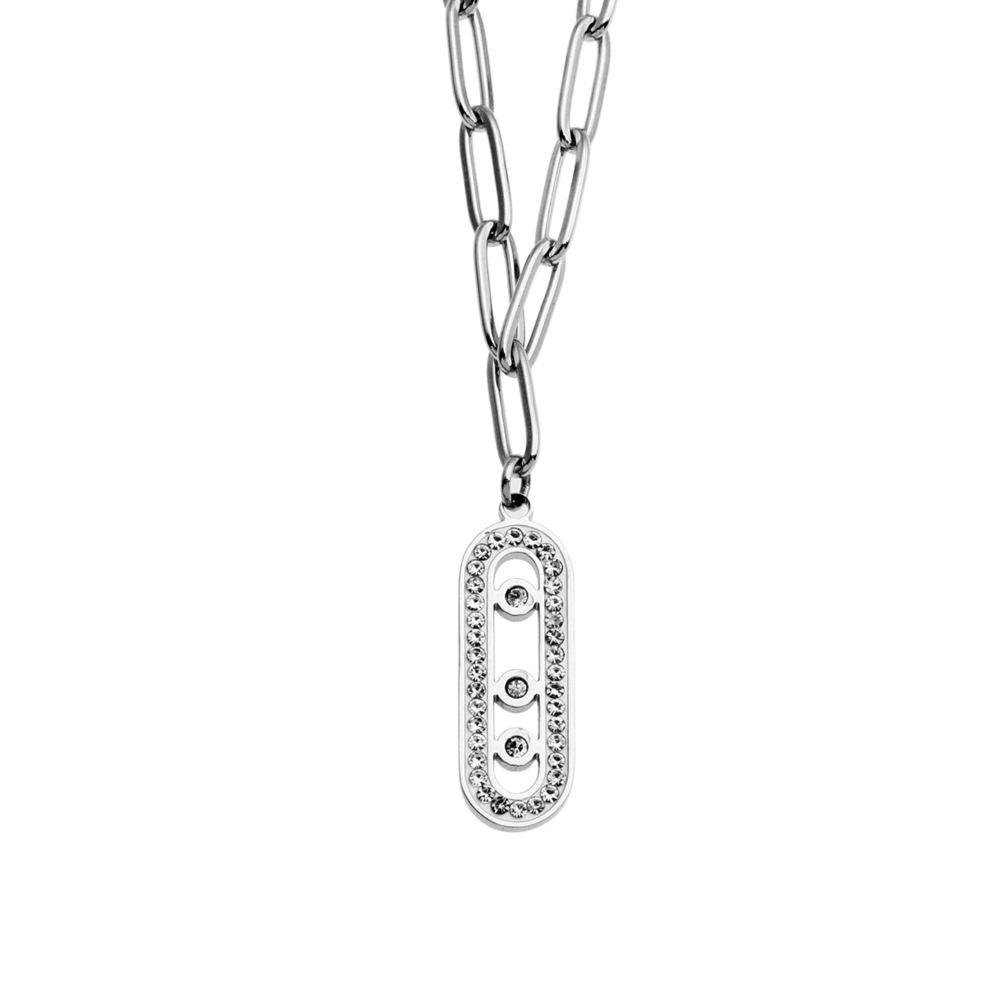 MORNA Paper Clip Chain with Zirconia Accented Geometric Pendant Silver