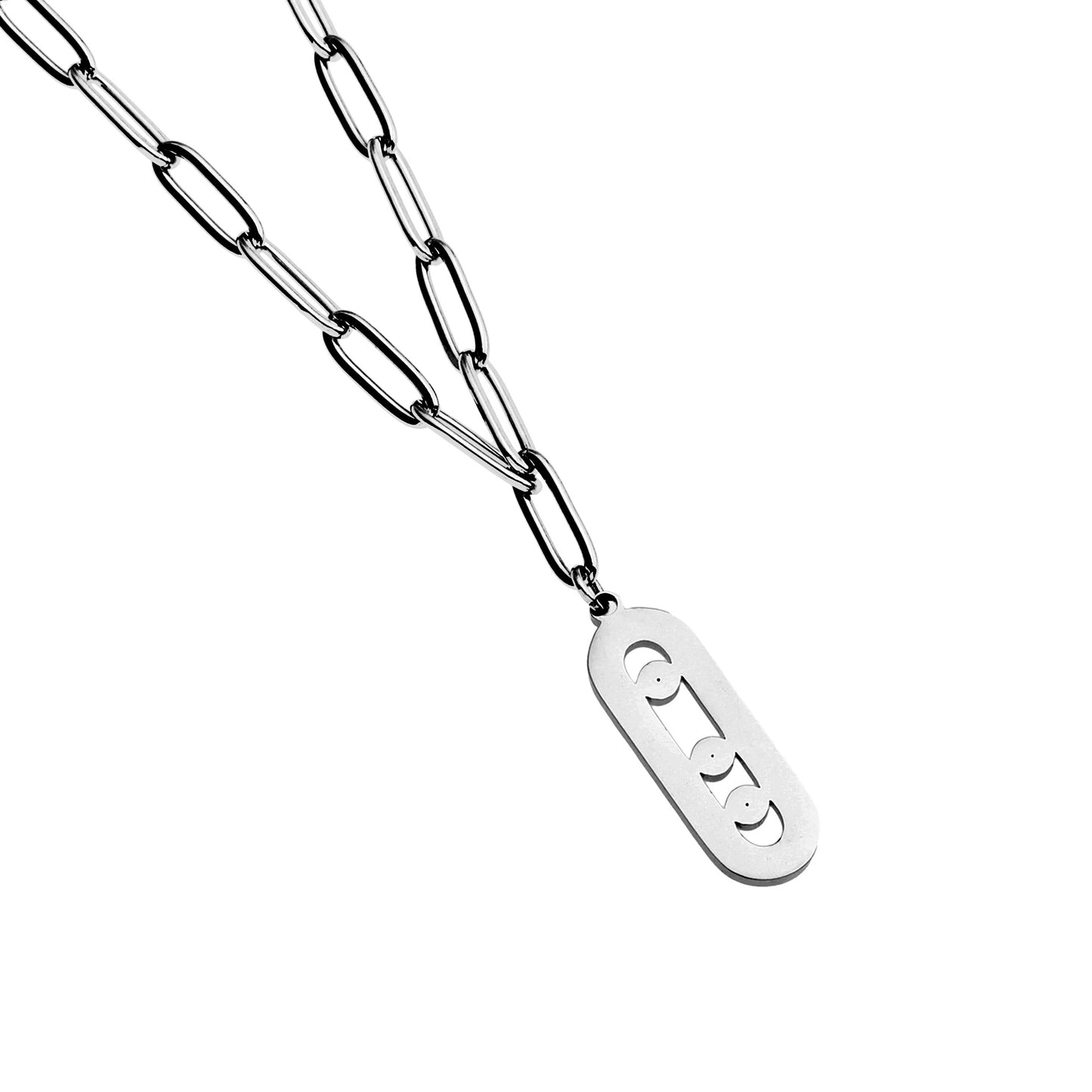 MORNA Paper Clip Chain with Zirconia Accented Geometric Pendant Silver