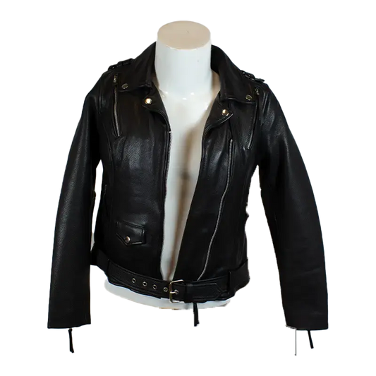 BOL Women's Leather Biker Jacket with Adjustable Belt