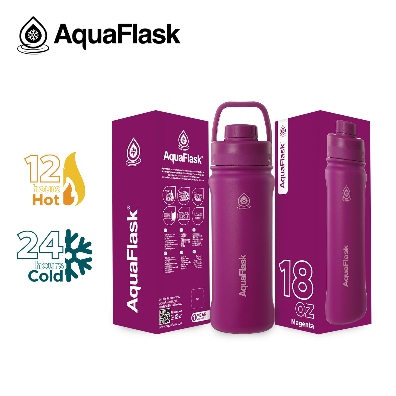 AquaFlask Original Vacuum Insulated Water Bottles 530ml (18oz)
