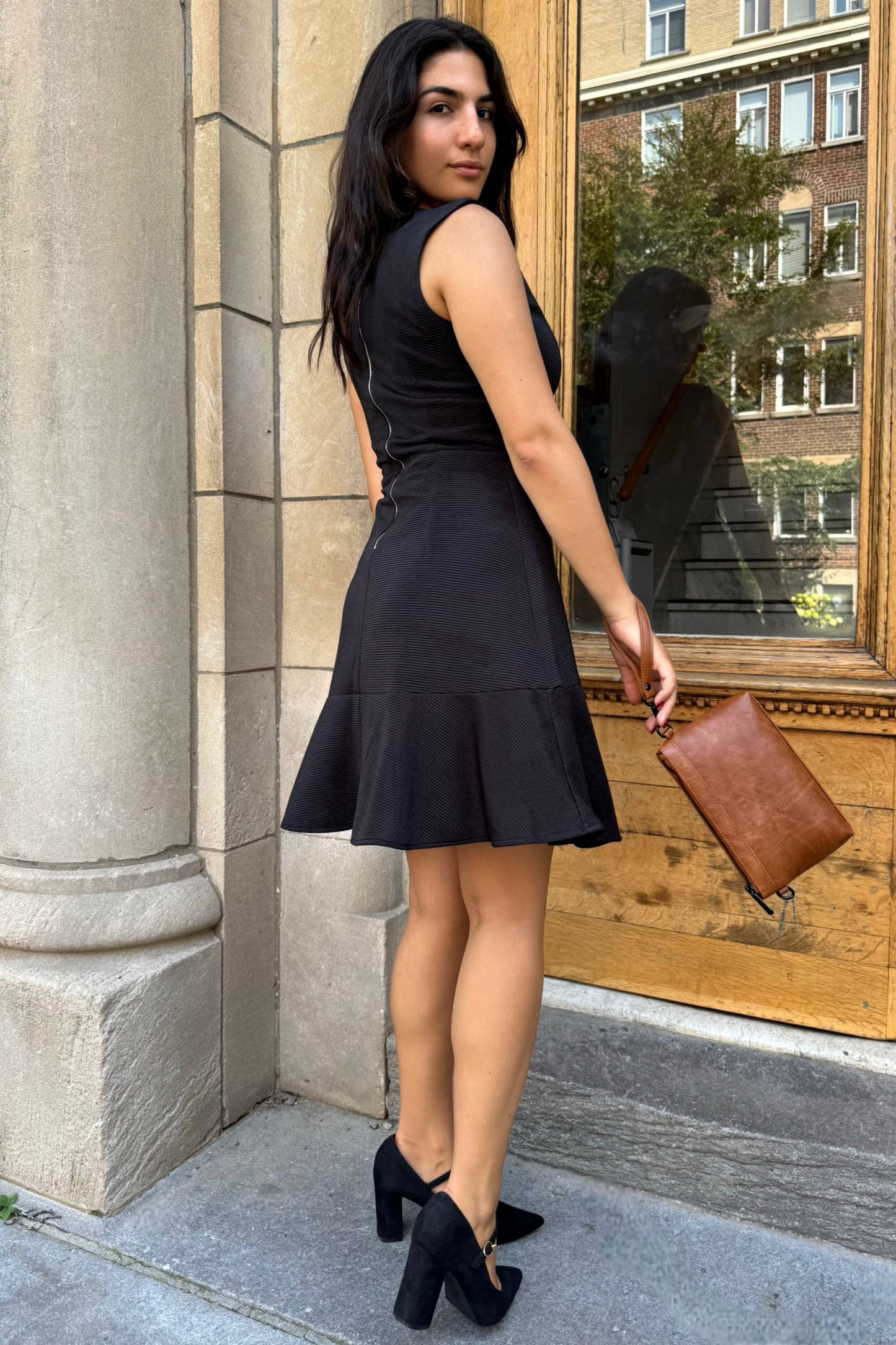 Marie Black Sleeveless Black Knit A-Line Dress