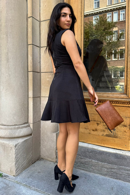 Marie Black Sleeveless Black Knit A-Line Dress