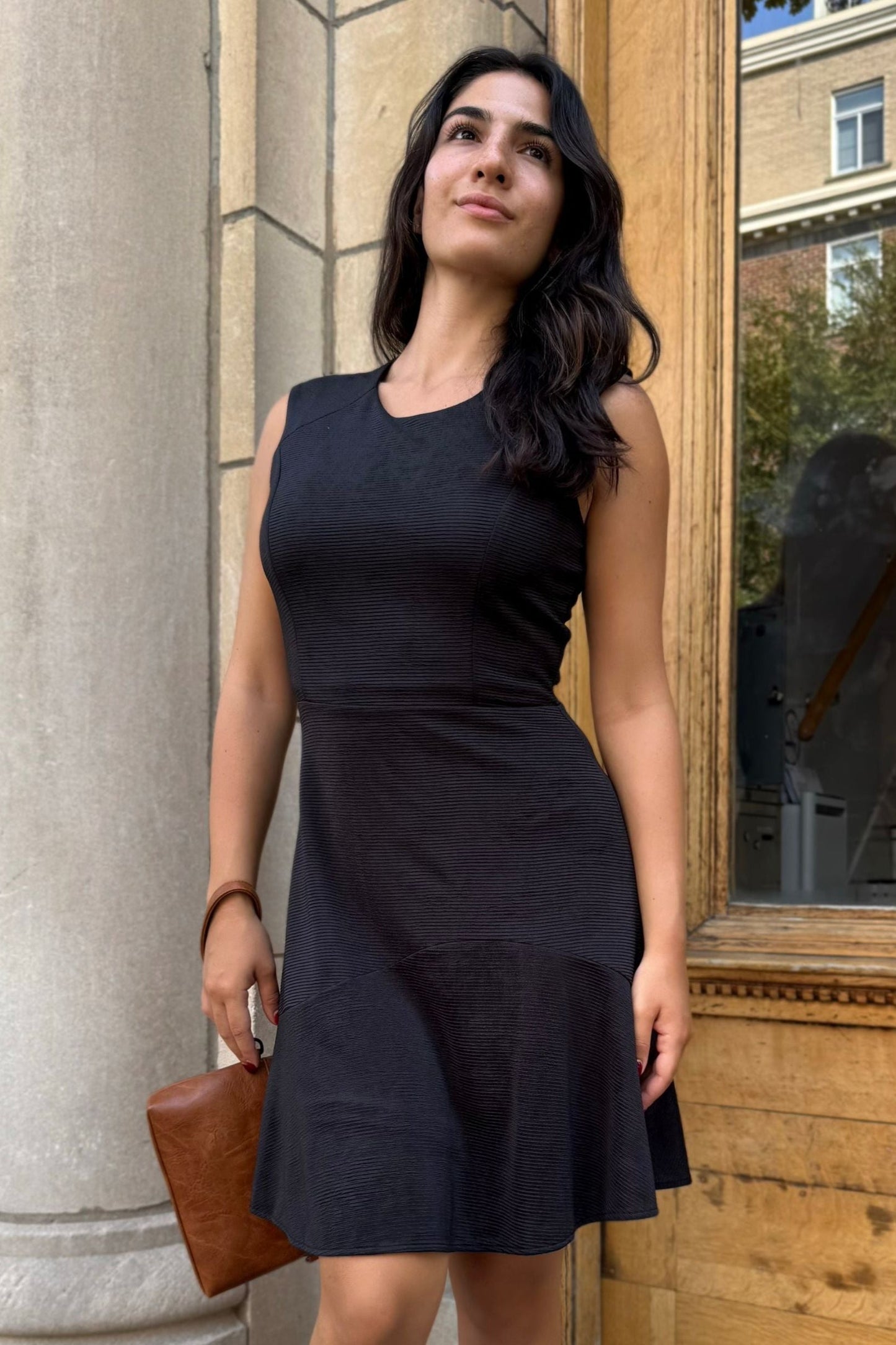 Marie Black Sleeveless Black Knit A-Line Dress