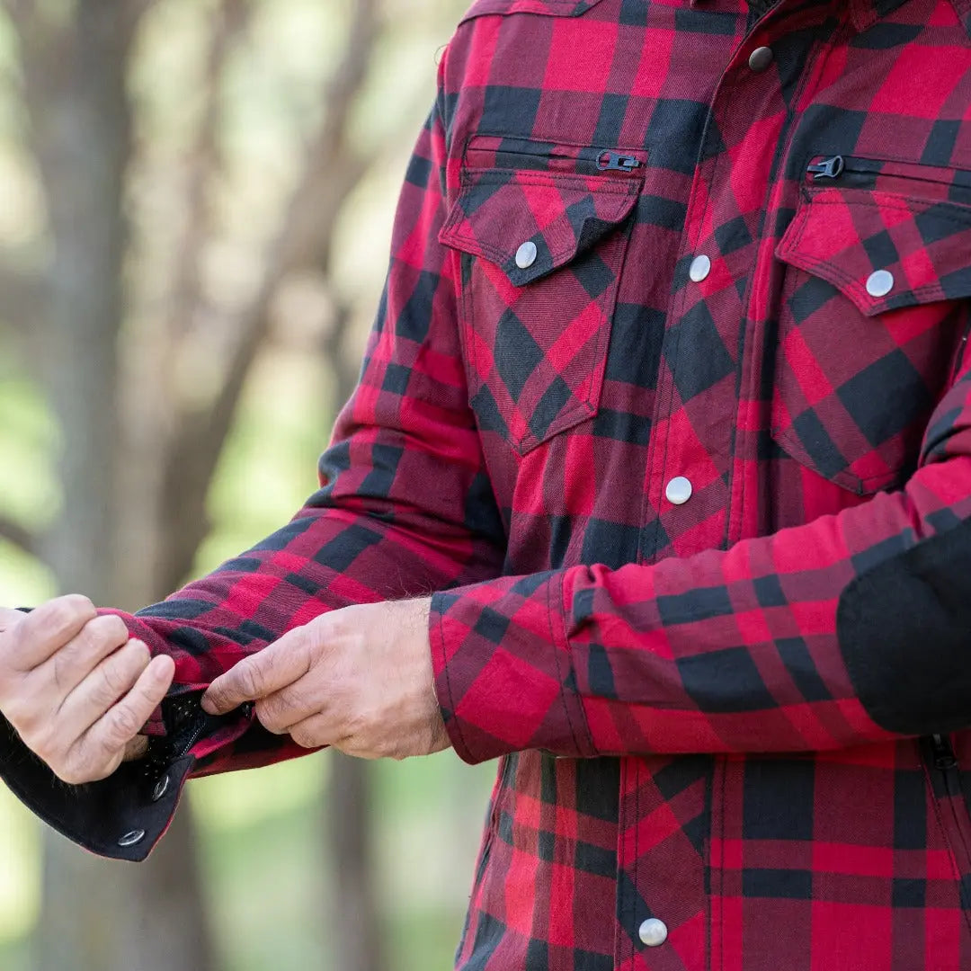 Men's Armored Flannel Biker Shirt with Extra Protection