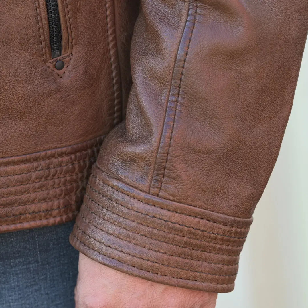 Men's Snap Collar Leather Jacket