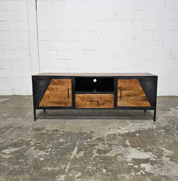 Meuble Télé AZERA Bois de Manguier et acier gris vintage