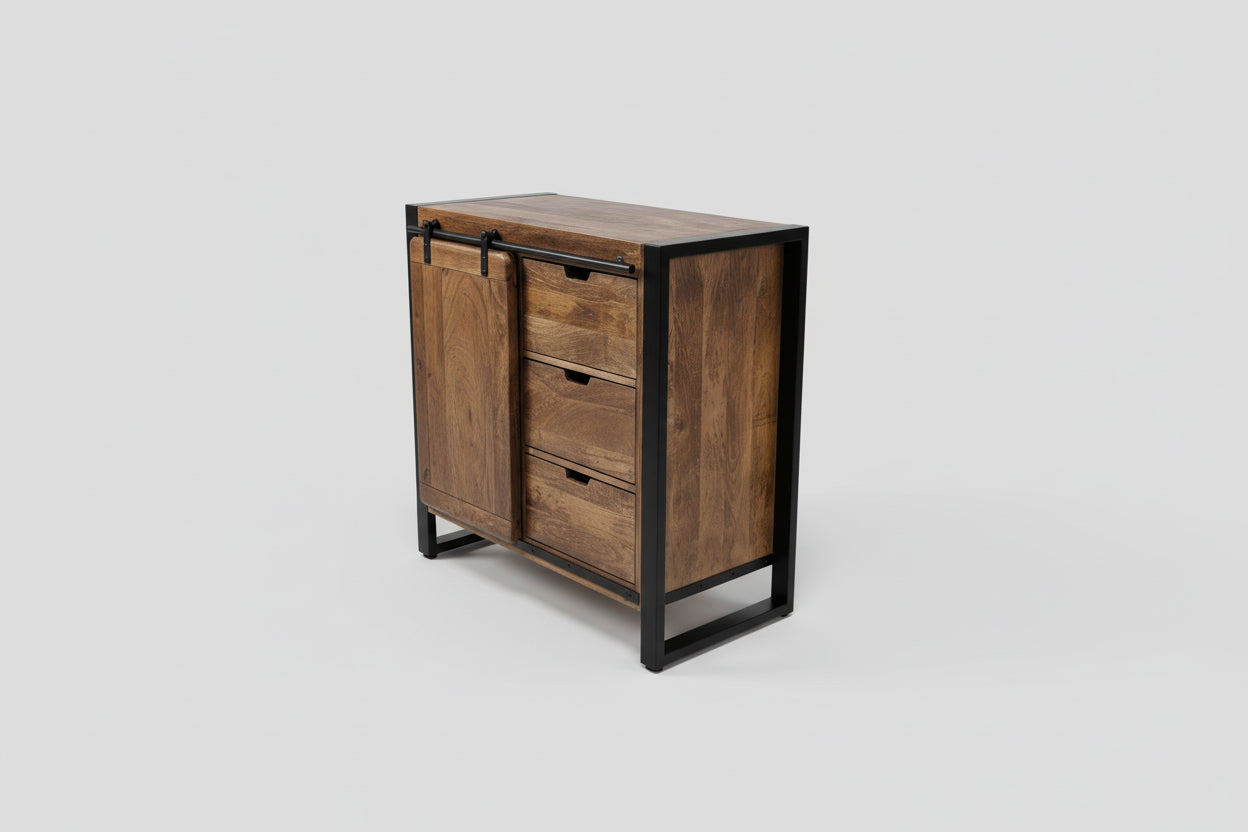Meuble Commode Avila en bois de manguier porte coulissante