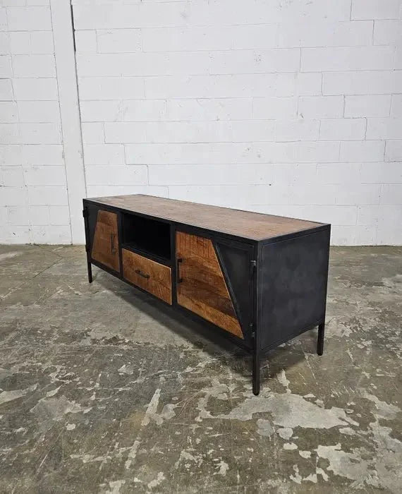 Meuble Télé AZERA Bois de Manguier et acier gris vintage