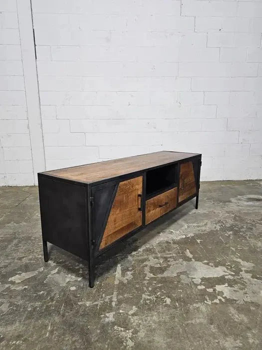 Meuble Télé AZERA Bois de Manguier et acier gris vintage