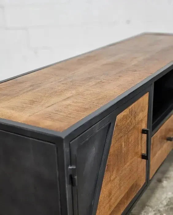 Meuble Télé AZERA Bois de Manguier et acier gris vintage