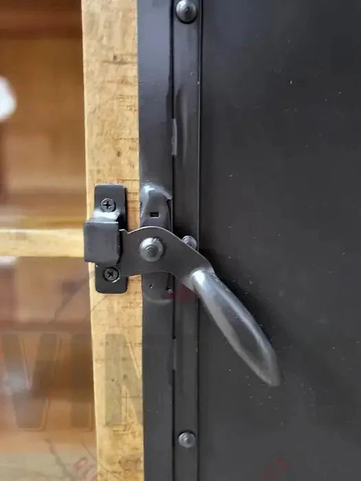 Meuble Télé bois de manguier avec porte d'acier noir