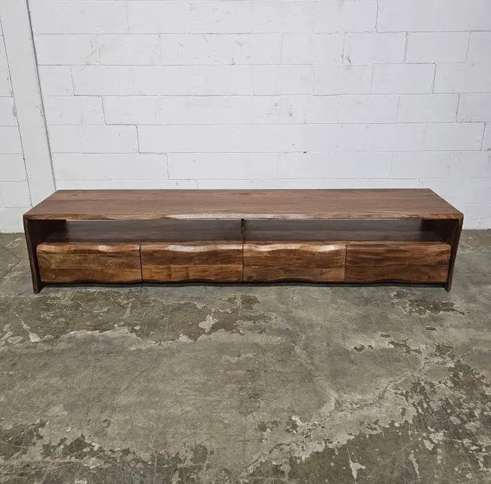 Meuble télé en bois d'Acacia Live Edge (Walnut) avec 4 tiroirs