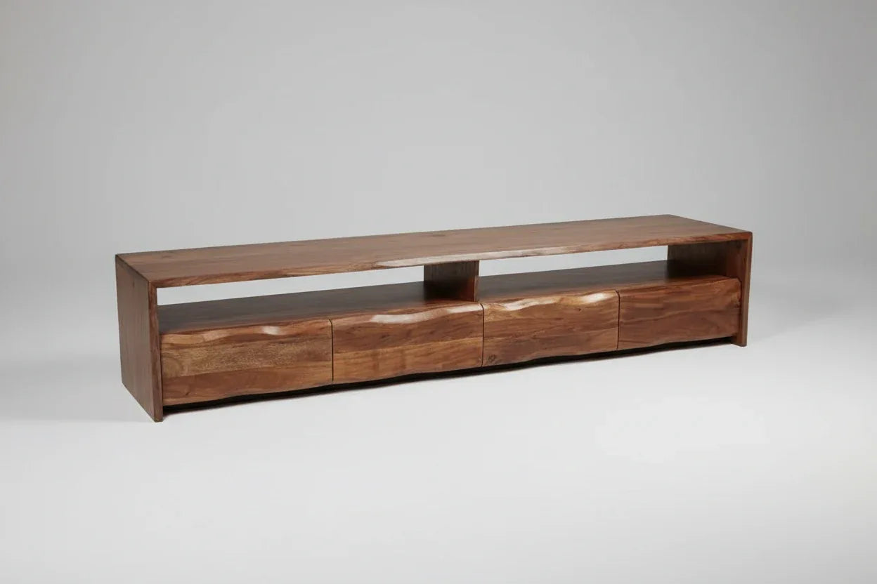 Meuble télé en bois d'Acacia Live Edge (Walnut) avec 4 tiroirs