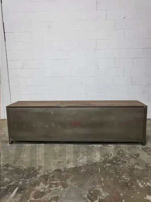 Meuble télé industriel bois antique et acier avec 2 portes style casier
