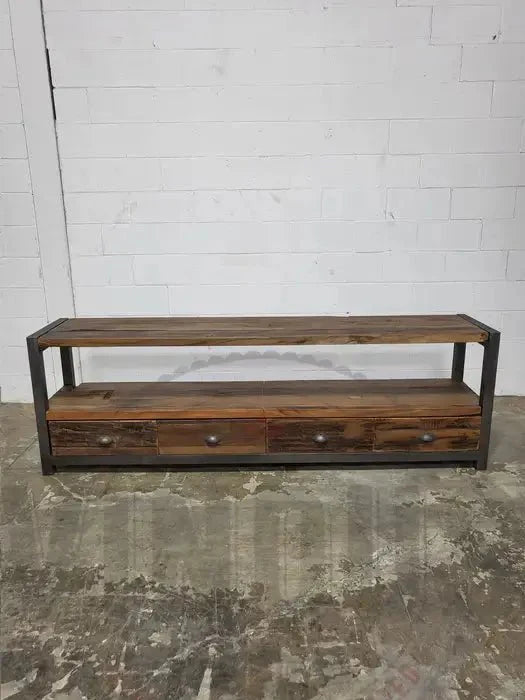 Meuble tv industriel bois Recyclé et acier avec 4 tiroirs