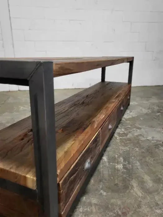 Meuble tv industriel bois Recyclé et acier avec 4 tiroirs