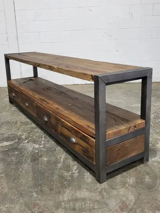 Meuble tv industriel bois Recyclé et acier avec 4 tiroirs