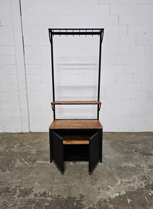 Meubles d'entrée avec banc et rangement, porte-manteau de 32 po, en bois de manguier et acier, meuble avec étagère de rangement et 8 crochets