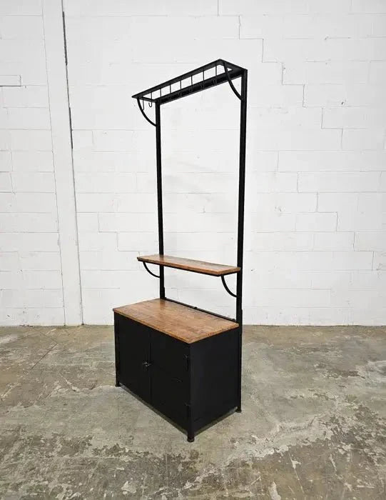 Meubles d'entrée avec banc et rangement, porte-manteau de 32 po, en bois de manguier et acier, meuble avec étagère de rangement et 8 crochets