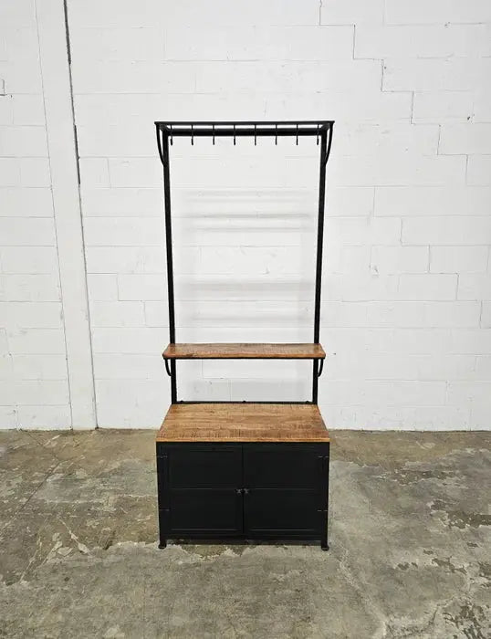 Meubles d'entrée avec banc et rangement, porte-manteau de 32 po, en bois de manguier et acier, meuble avec étagère de rangement et 8 crochets