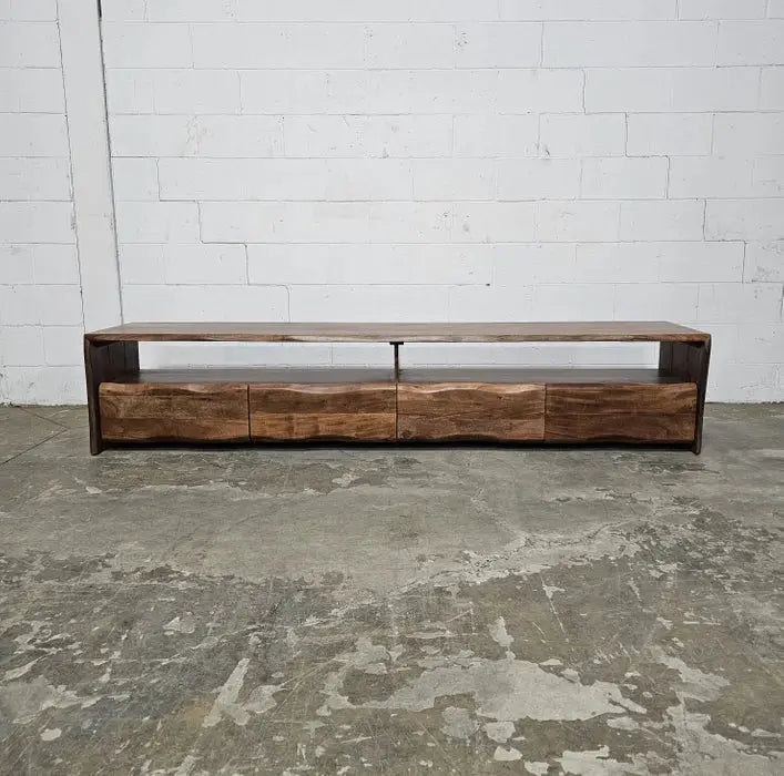 Meuble télé en bois d'Acacia Live Edge (Walnut) avec 4 tiroirs