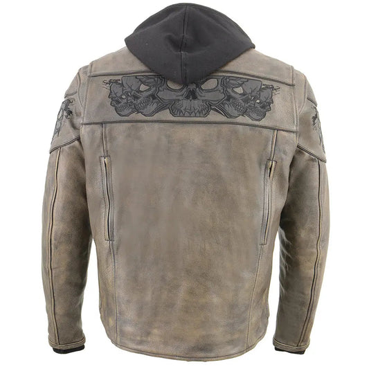 Milwaukee Leather Men's Distressed Brown Crossover Scooter Jacket with Reflective Skulls
