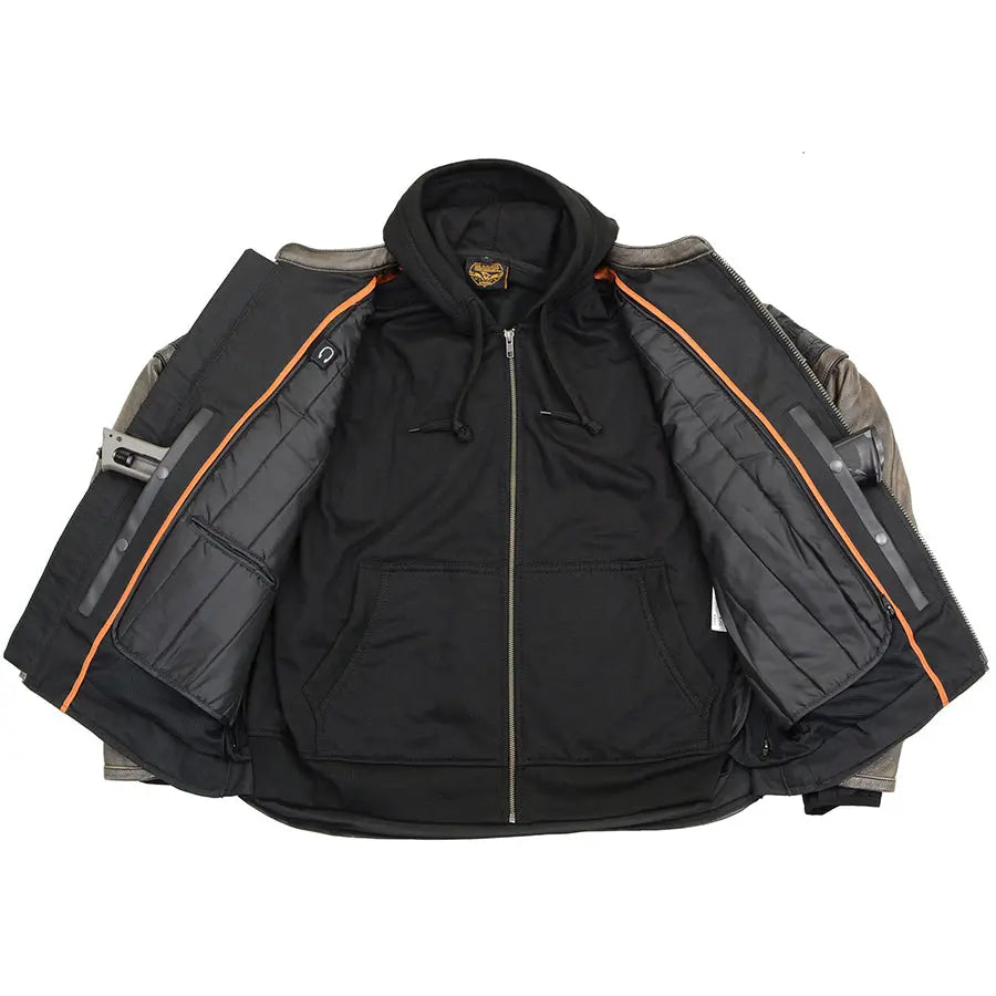 Milwaukee Leather Men's Distressed Brown Crossover Scooter Jacket with Reflective Skulls