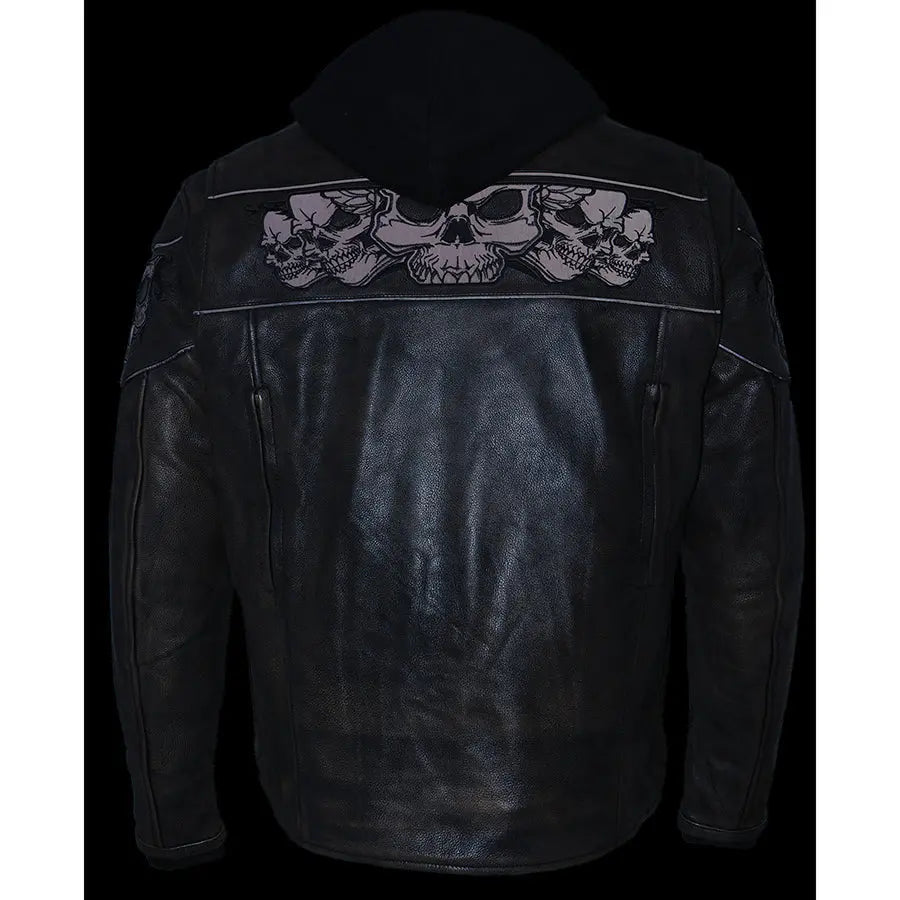 Milwaukee Leather Men's Distressed Brown Crossover Scooter Jacket with Reflective Skulls