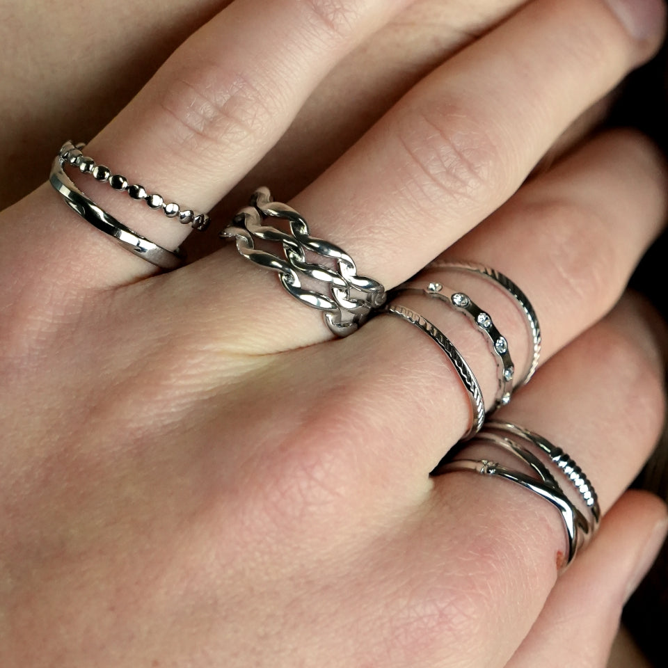 PAIGE: Triple Stacked Wavy Silver Ring
