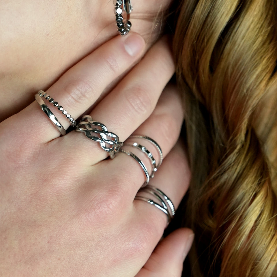 PAIGE: Triple Stacked Wavy Silver Ring