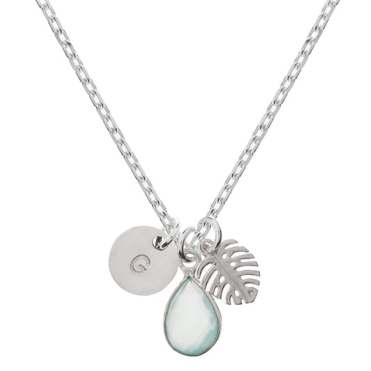 Monstera Chalcedony Initial Necklace