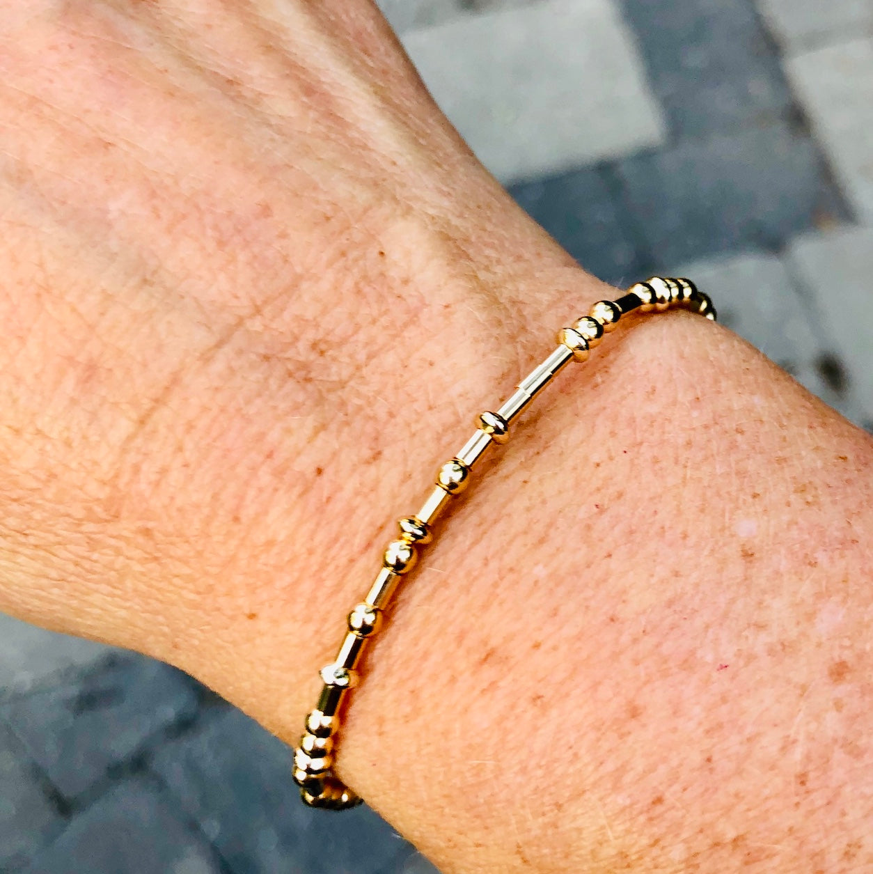 Morse Code Gold Bead Bracelet