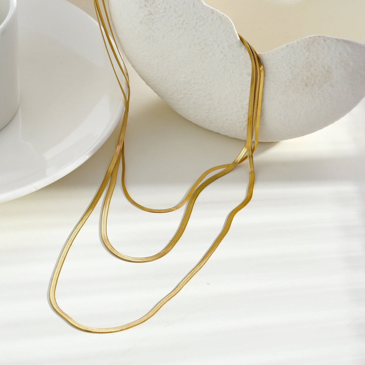 NALA: Snake-Skin Textured Triple Layered Gold Necklace