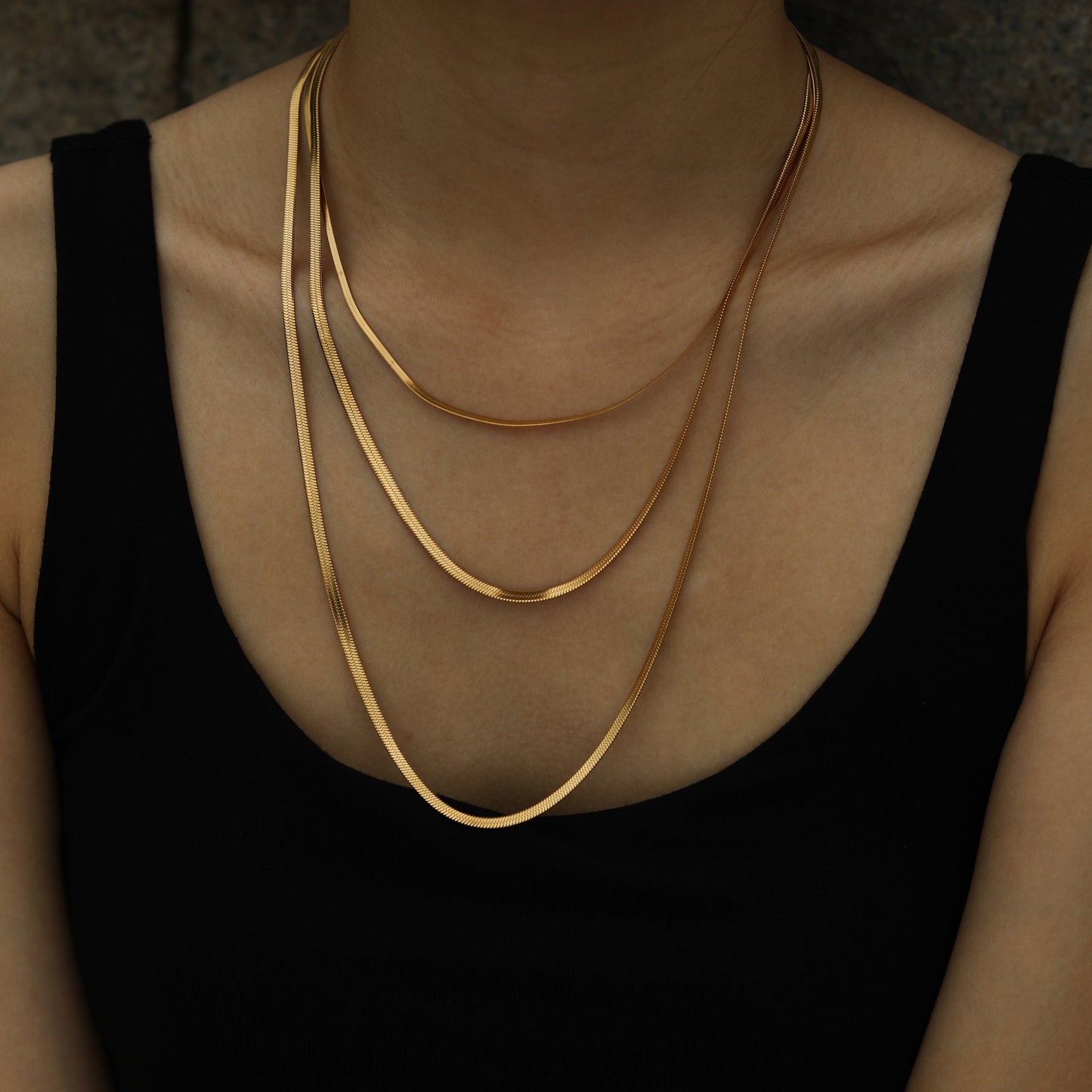NALA: Snake-Skin Textured Triple Layered Gold Necklace