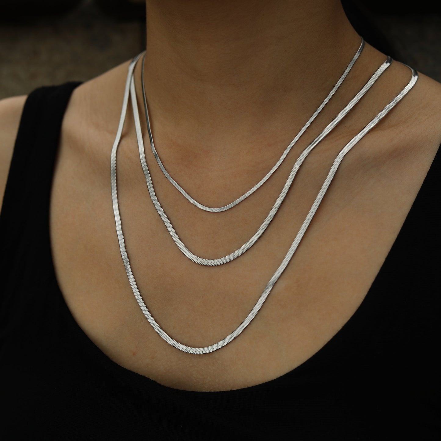 NALA Snake-Skin Textured Triple Layered Silver Necklace