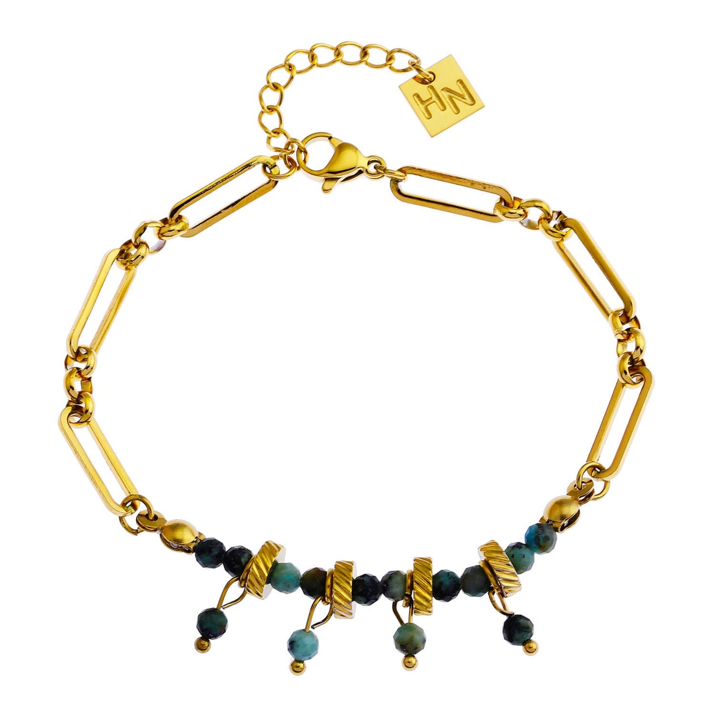 NANTES: Link-Chain & AFRICAN TURQUOISE Natural Stones Bracelet