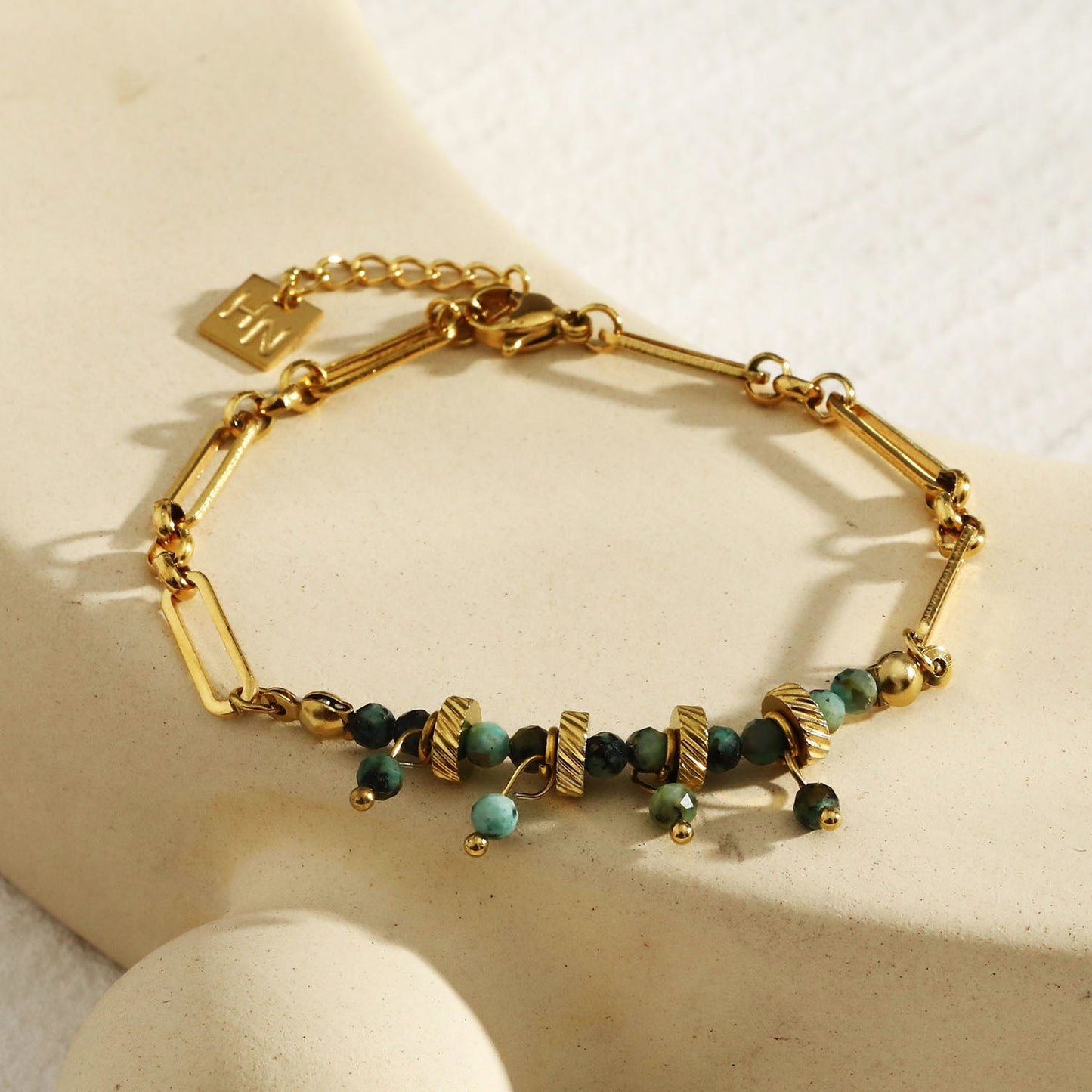 NANTES: Link-Chain & AFRICAN TURQUOISE Natural Stones Bracelet