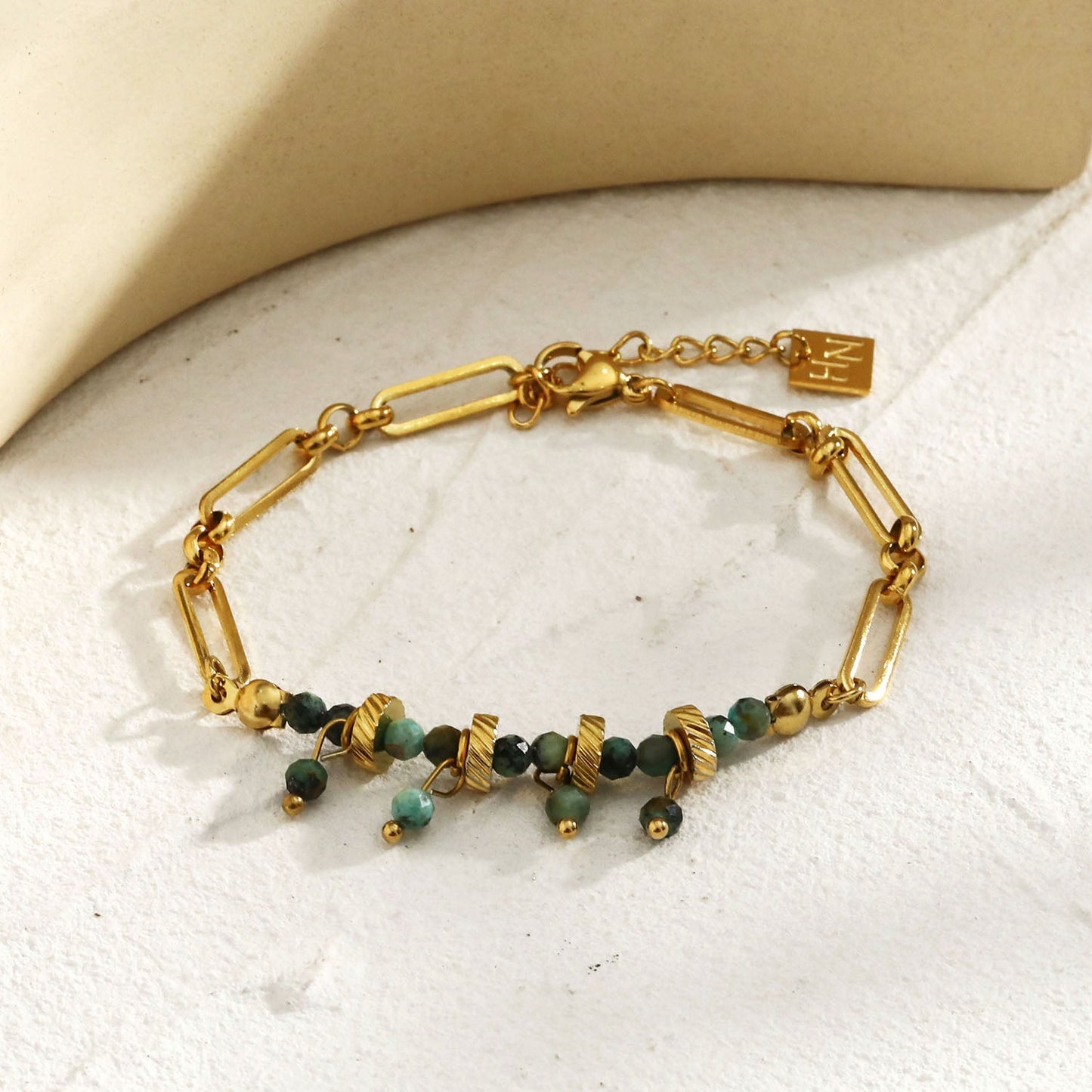 NANTES: Link-Chain & AFRICAN TURQUOISE Natural Stones Bracelet