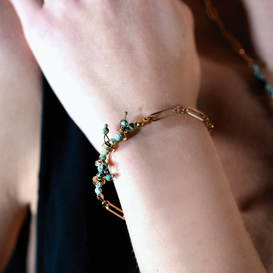 NANTES: Link-Chain & AFRICAN TURQUOISE Natural Stones Bracelet
