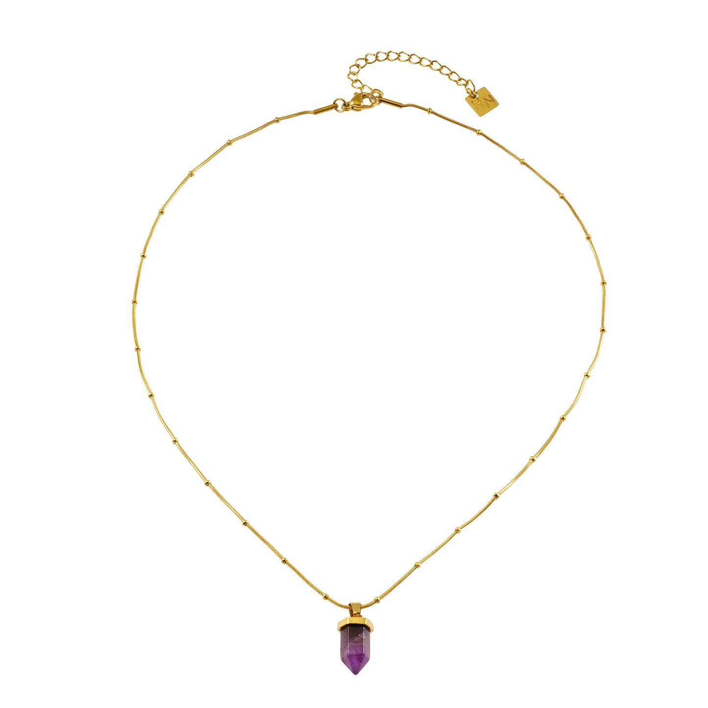 NAZINGA: Lace Agate Stone Pendant Anchored on a Beaded Snake Skin Textured Chain Necklace