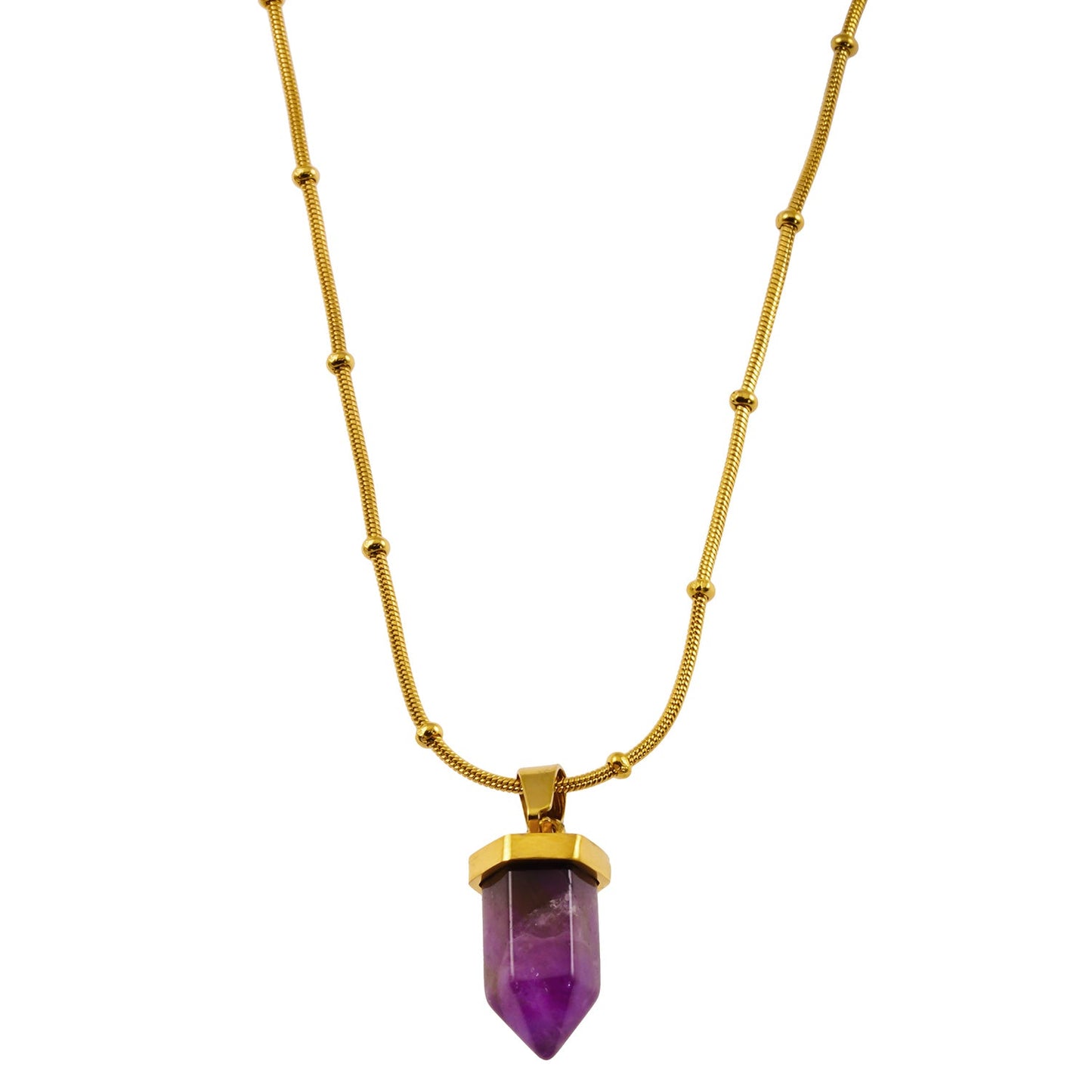 NAZINGA: Lace Agate Stone Pendant Anchored on a Beaded Snake Skin Textured Chain Necklace