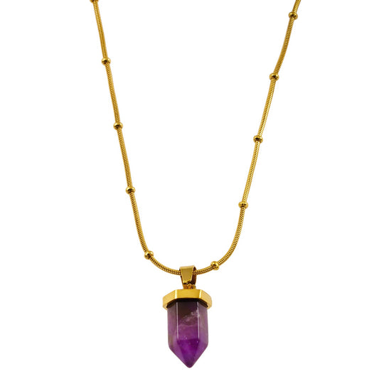 NAZINGA: Lace Agate Stone Pendant Anchored on a Beaded Snake Skin Textured Chain Necklace