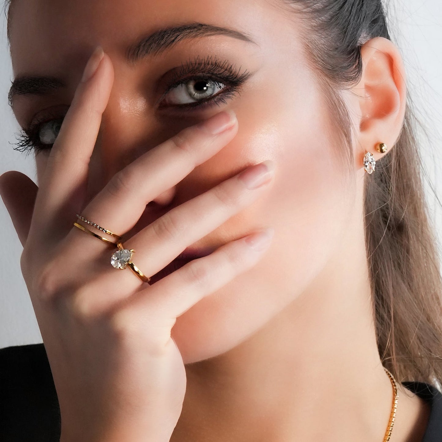 NUIT PARIS Gold: Pavé Zirconia Marquise Stud Earrings – A Sparkling Tribute to the City of Lights