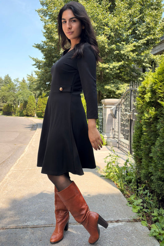 Nathalie A-Line Dress with Gold Button Detail