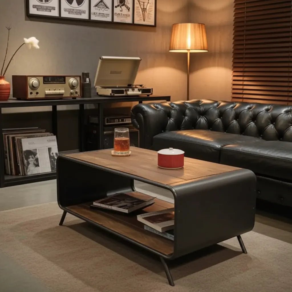 Table basse rétro bois recyclé et acier