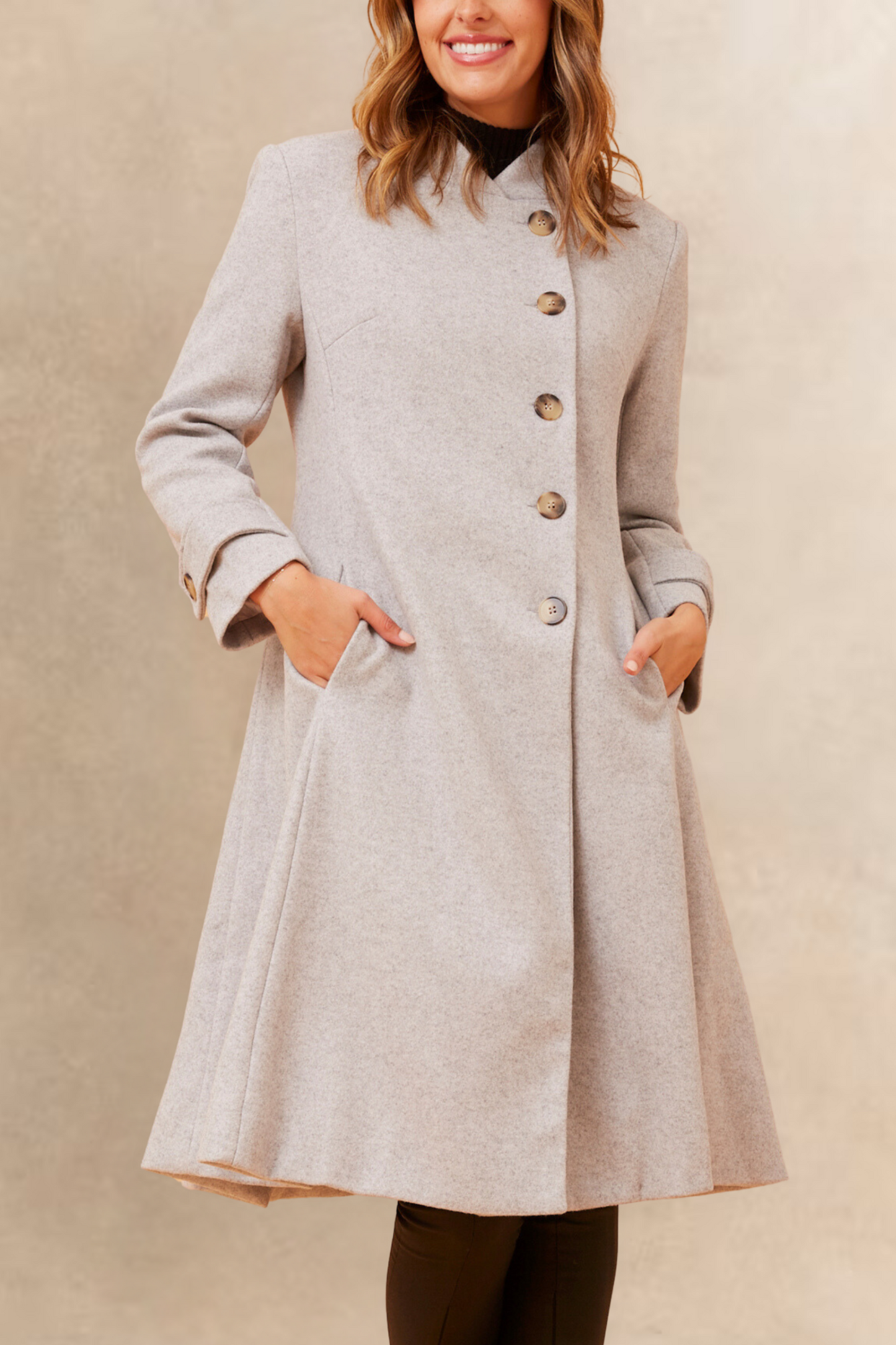 Harper Retro Flared Coat Side Buttons Elegant